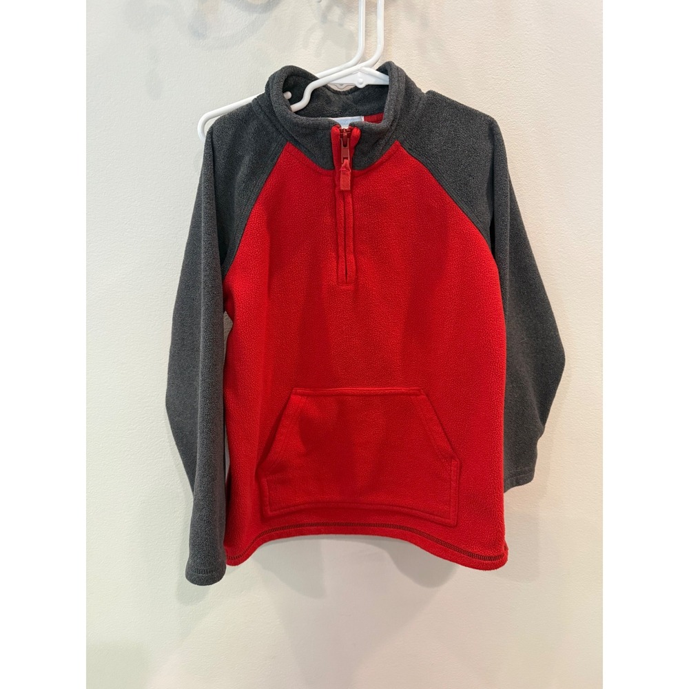 Janie and Jack Boys Red Gray Fleece Quarter Zip Pullover Sweater Sz 6 woas
